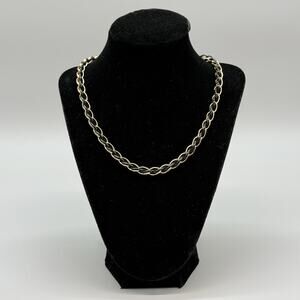 Vintage Style Chunky Link Chain Necklace Black Gold Two Tone Retro Lightweight